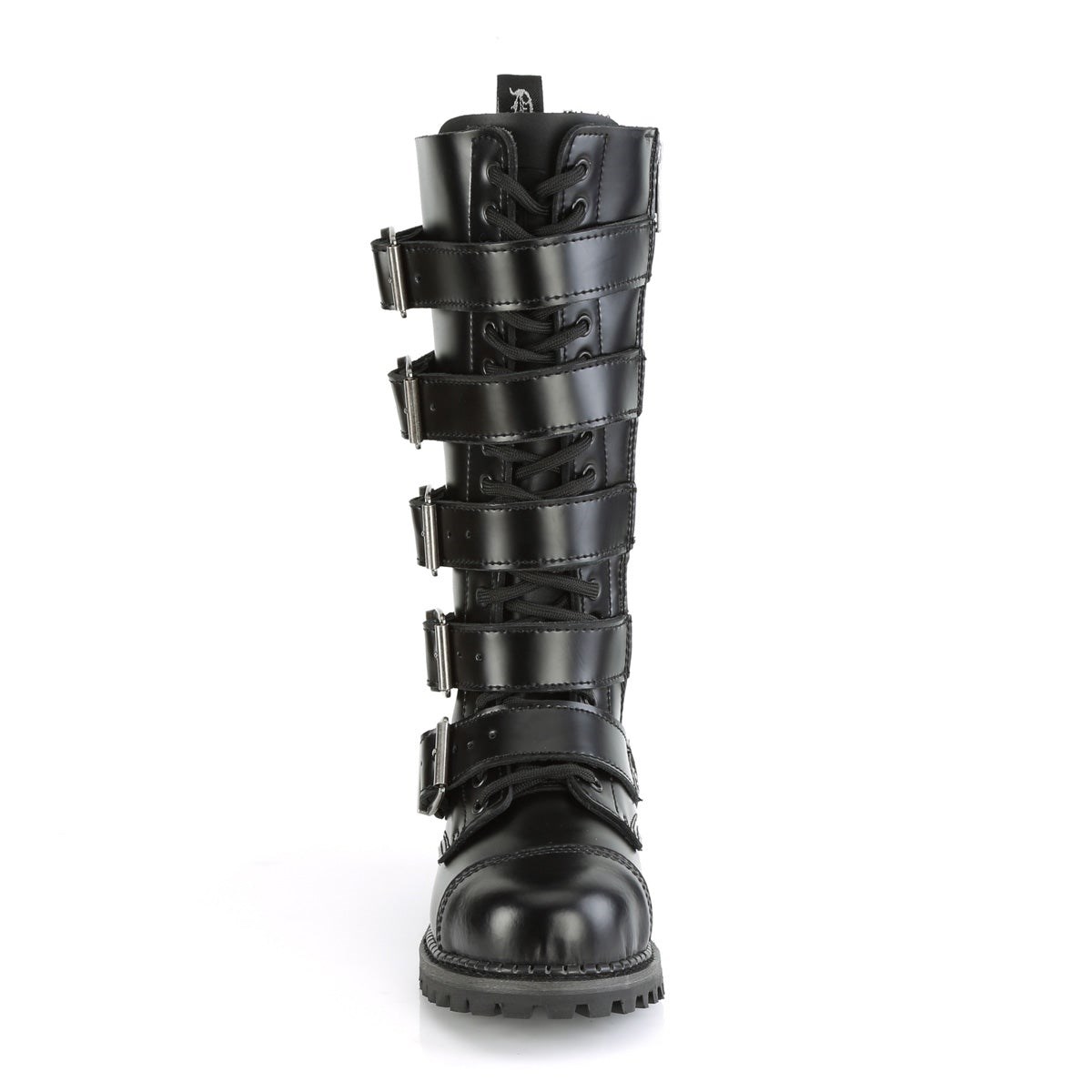 Black Demonia Riot-18BK Leather Men's Knee-high Boots | 01EZFH