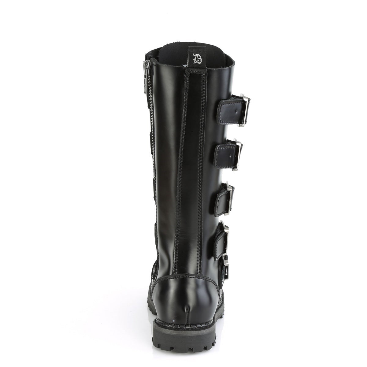 Black Demonia Riot-18BK Leather Men's Knee-high Boots | 01EZFH