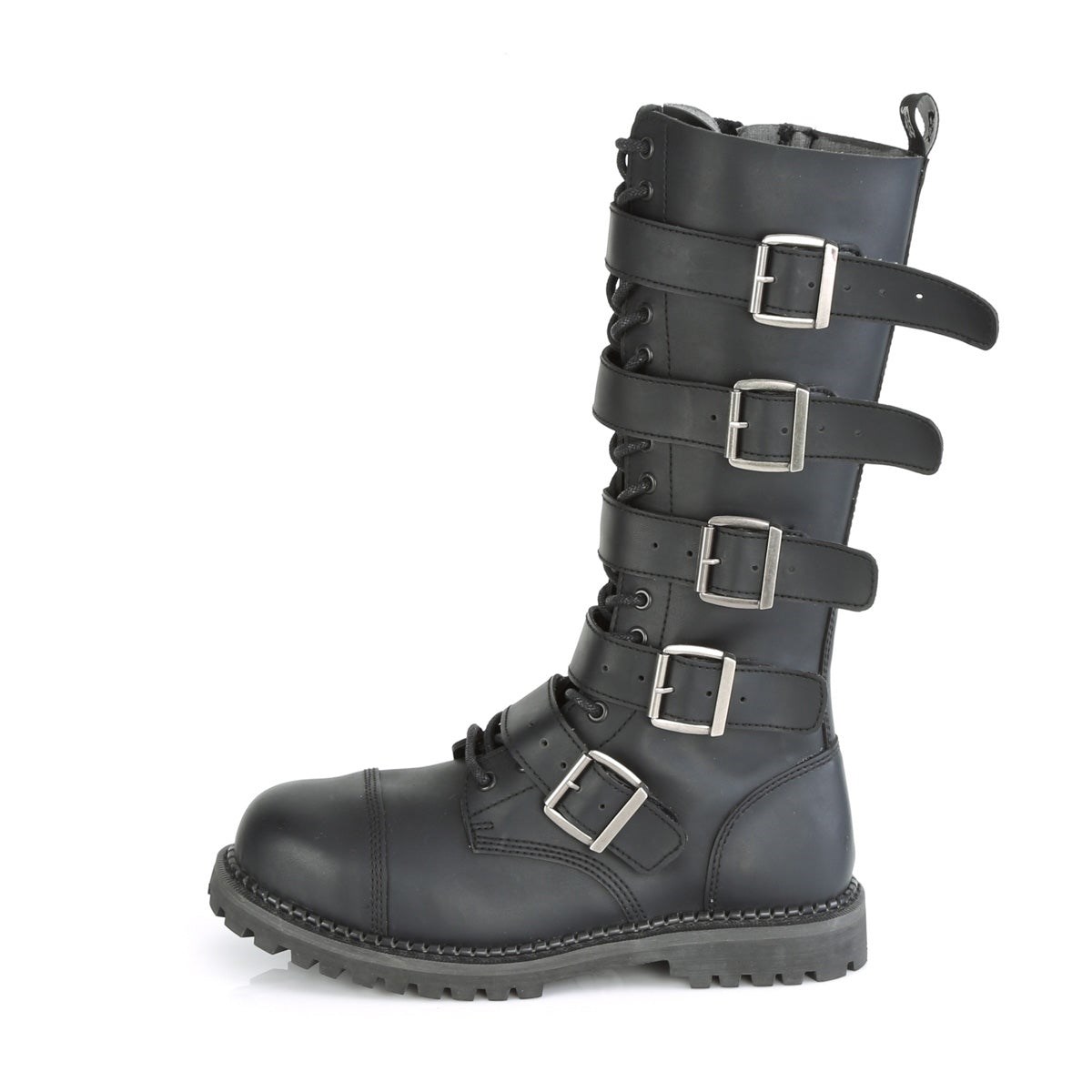 Black Demonia Riot-18BK Vegan Leather Women's Combat Boots | 06EYQR