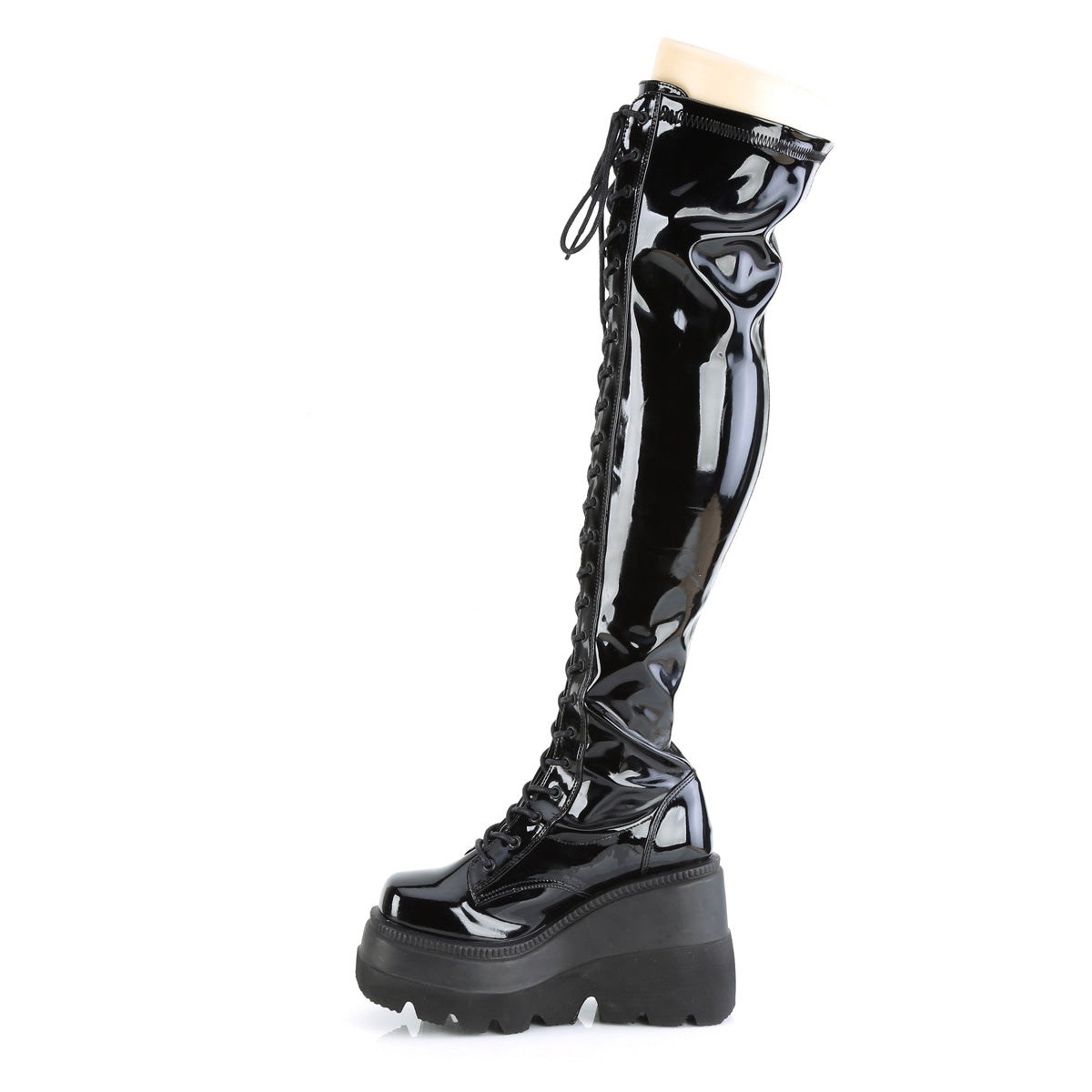 Black Demonia Shaker-374 Stretch Patent Women's Over-the-knee Boots | 34ATNQ