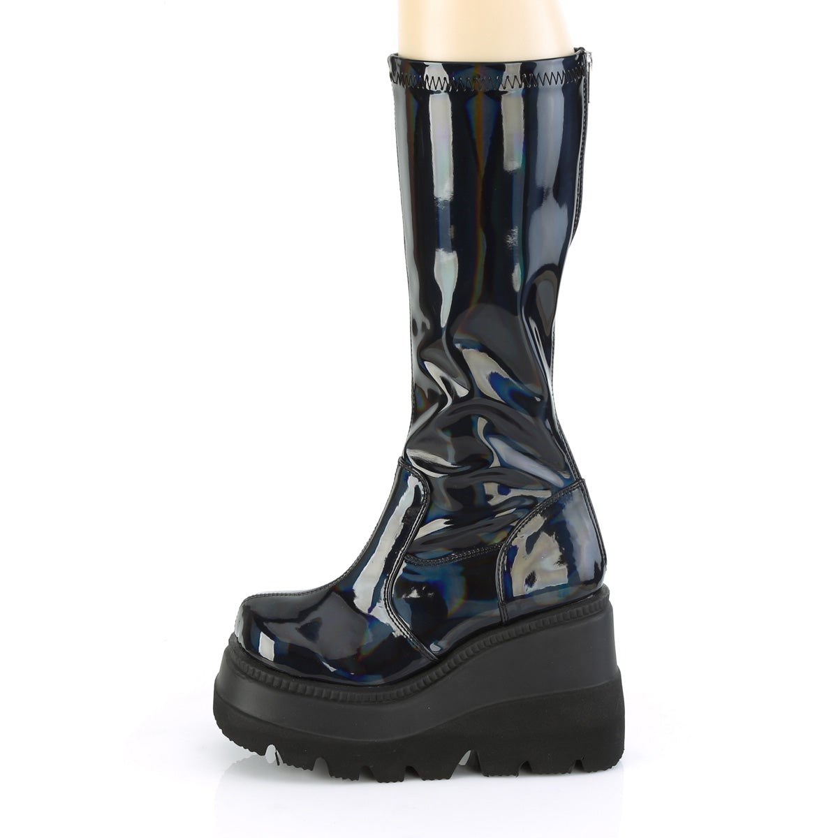 Black Demonia Shaker-65 Stretch Patent Holo Women's Ankle Boots | 82FAML