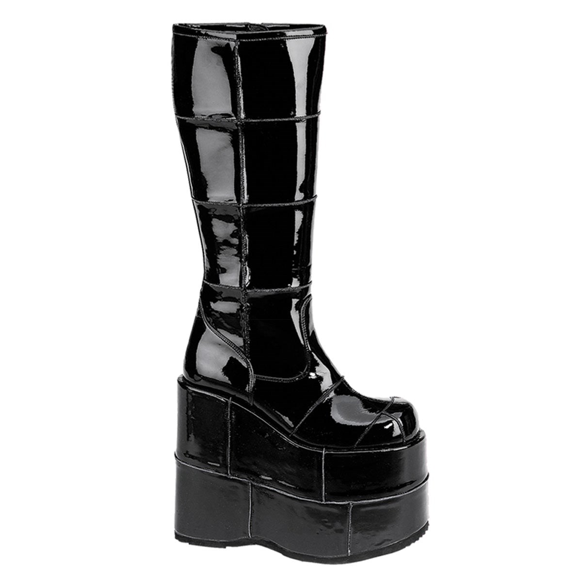 Black Demonia Stack-301 Patent Women\'s Knee-high Boots | 86NHBL