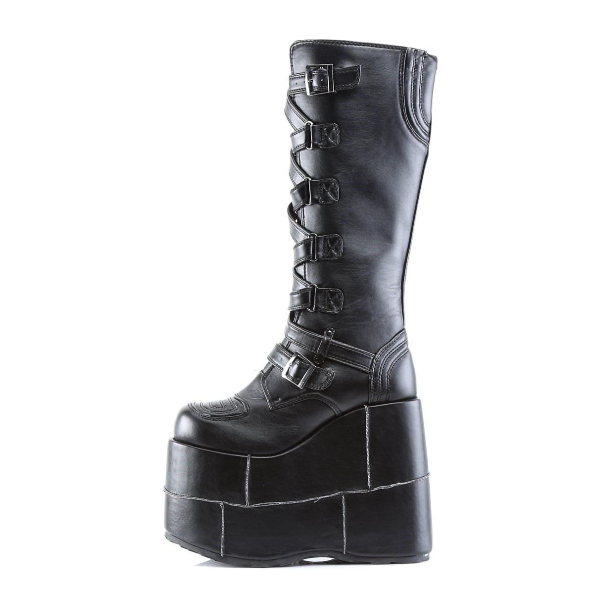 Black Demonia Stack-308 Vegan Leather Men's Knee-high Boots | 39OPVT