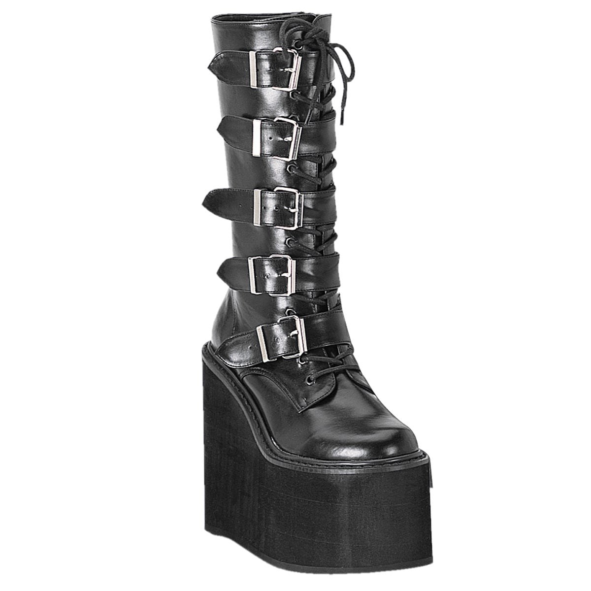 Black Demonia Swing-220 Vegan Leather Women\'s Knee-high Boots | 37ANSX