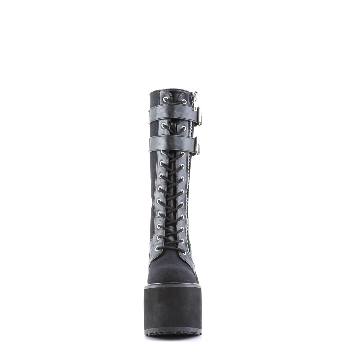 Black Demonia Swing-221 Canvas-Vegan Leather Women's Knee-high Boots | 08XPUG