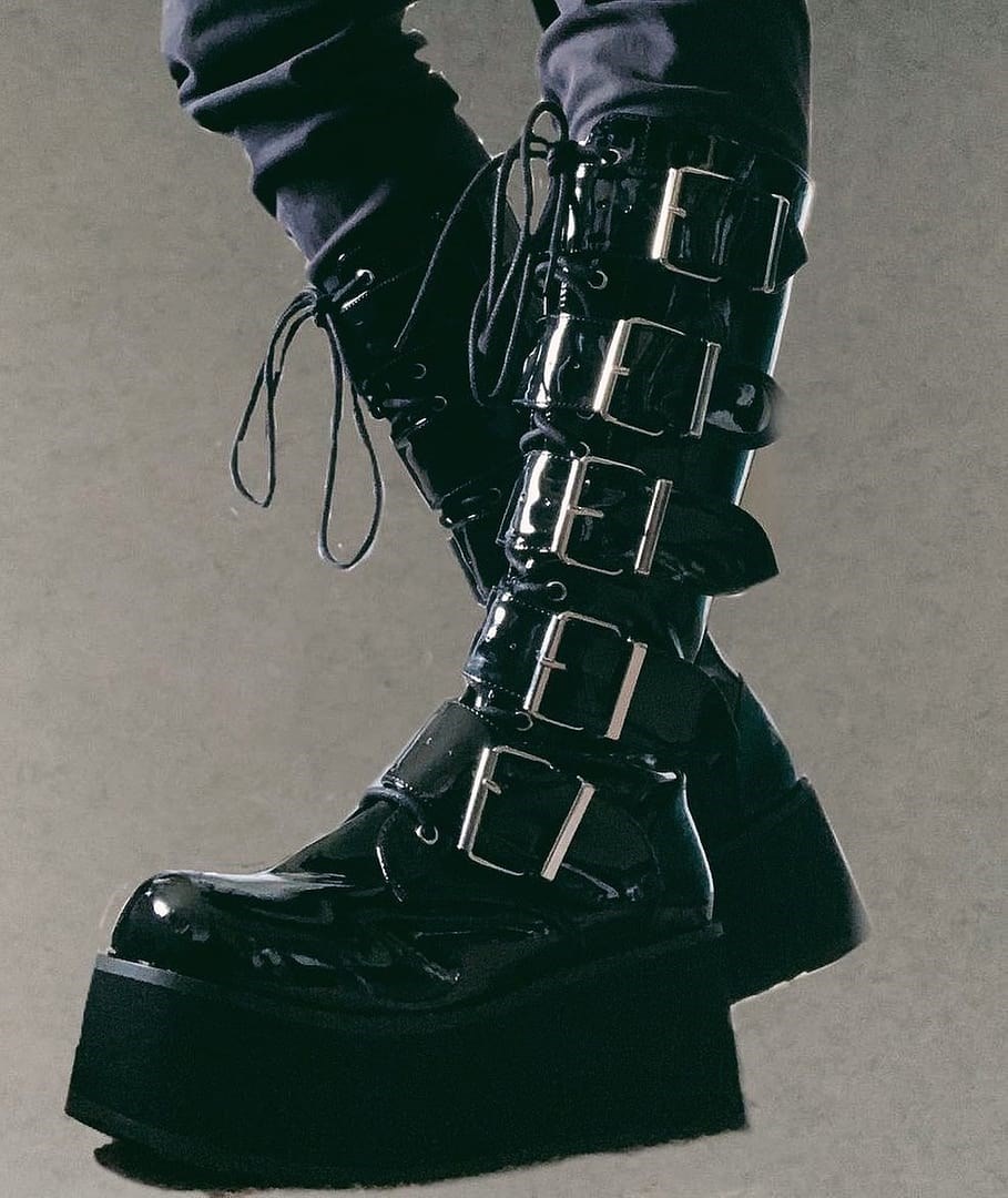 Black Demonia Trashville-518 Patent Women's Knee-high Boots | 94DFTH