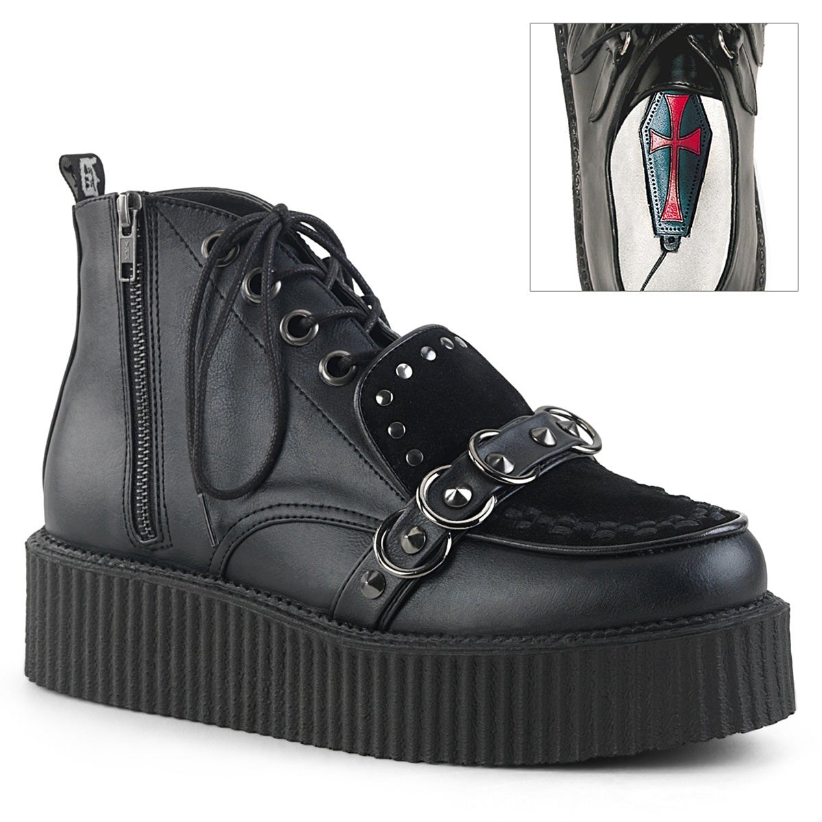 Black Demonia V-CREEPER-555 Vegan Leather-Faux Suede Women\'s Creepers Shoes | 75HDYJ