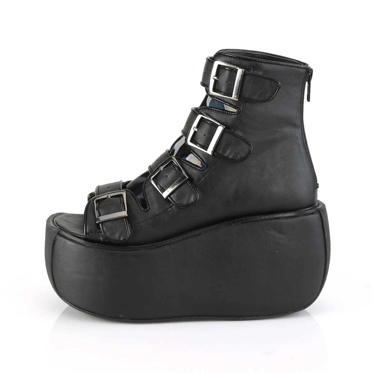 Black Demonia Violet-150 Vegan Leather-Hologram Women's Ankle Boots | 82QUNY