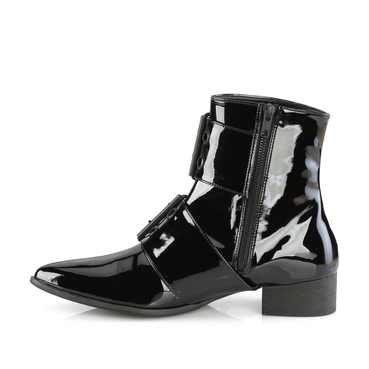 Black Demonia Warlock-55 Patent Men's Ankle Boots | 80AHMP