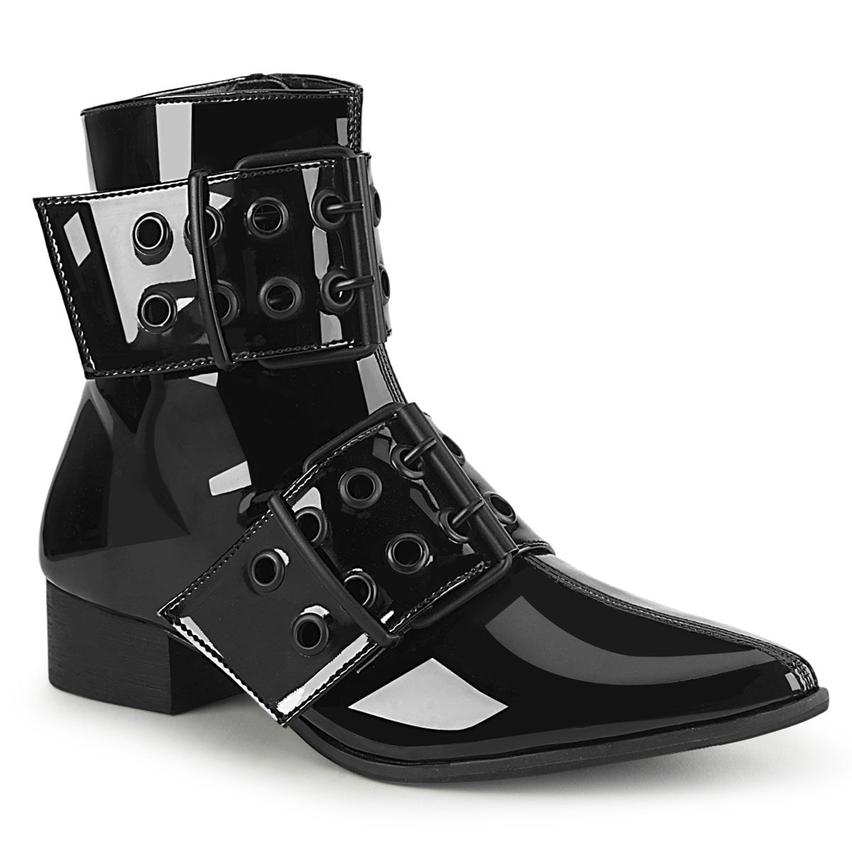 Black Demonia Warlock-55 Patent Men\'s Ankle Boots | 80AHMP