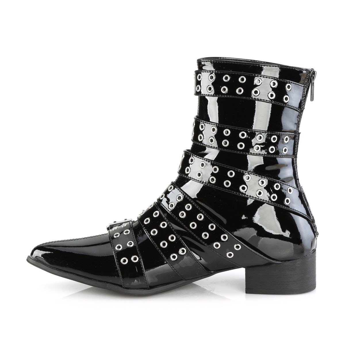 Black Demonia Warlock-70 Patent Men's Ankle Boots | 79YOLW