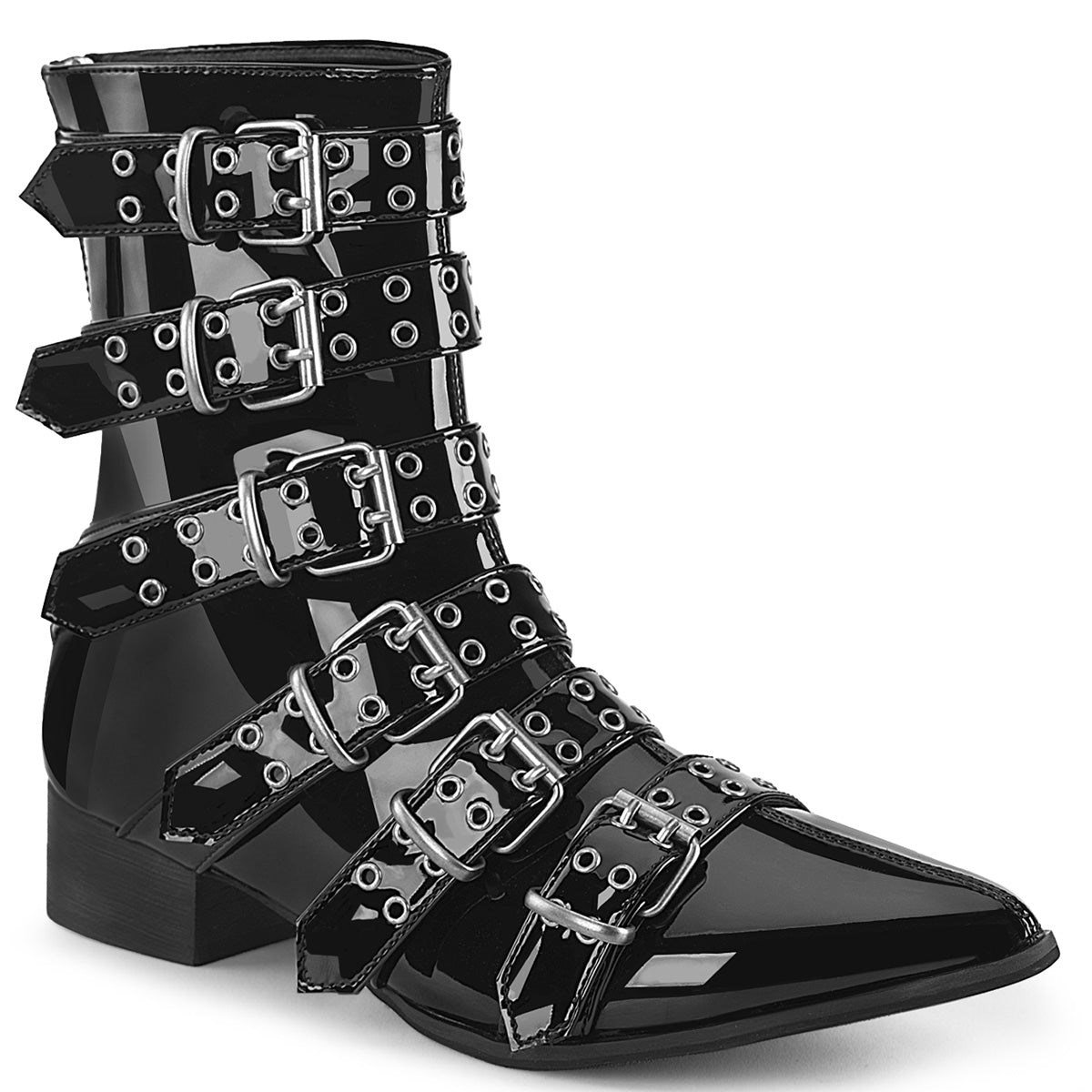 Black Demonia Warlock-70 Patent Men\'s Ankle Boots | 79YOLW