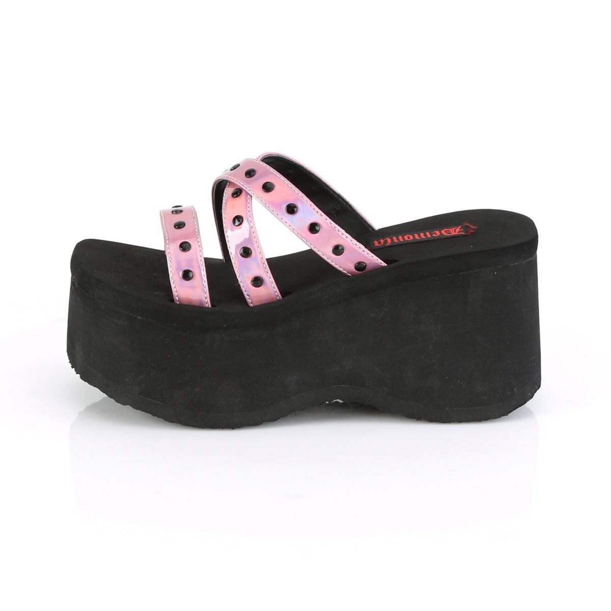 Black / Pink Demonia Funn-19 Hologram Women's Sandals | 82PBQX