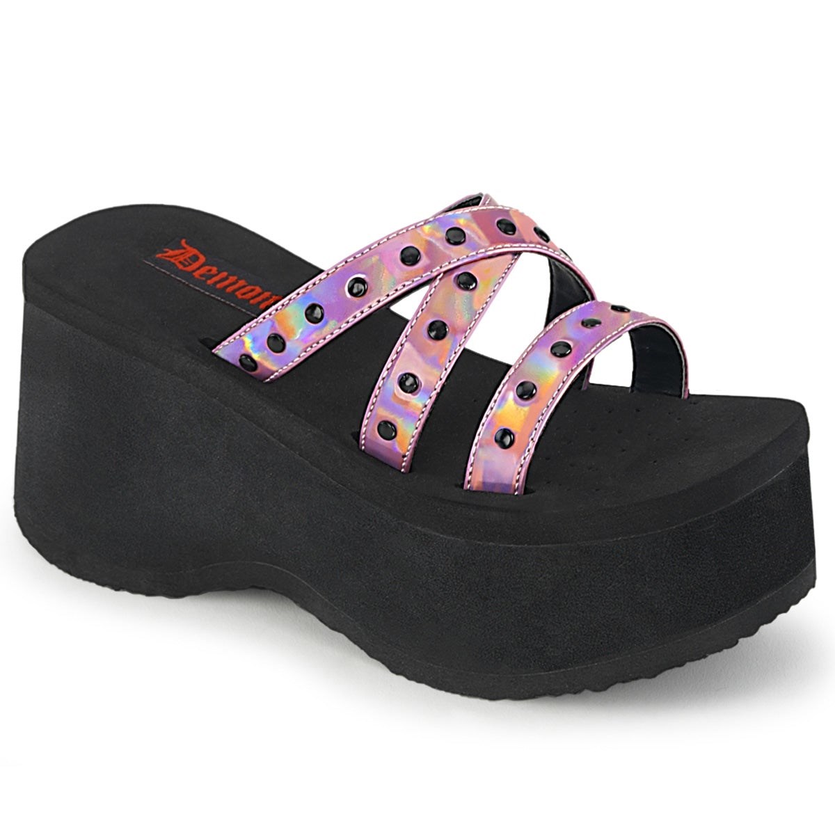 Black / Pink Demonia Funn-19 Hologram Women\'s Sandals | 82PBQX