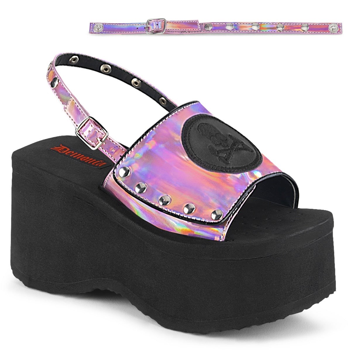 Black / Pink Demonia Funn-32 Hologram Women\'s Sandals | 86JACG