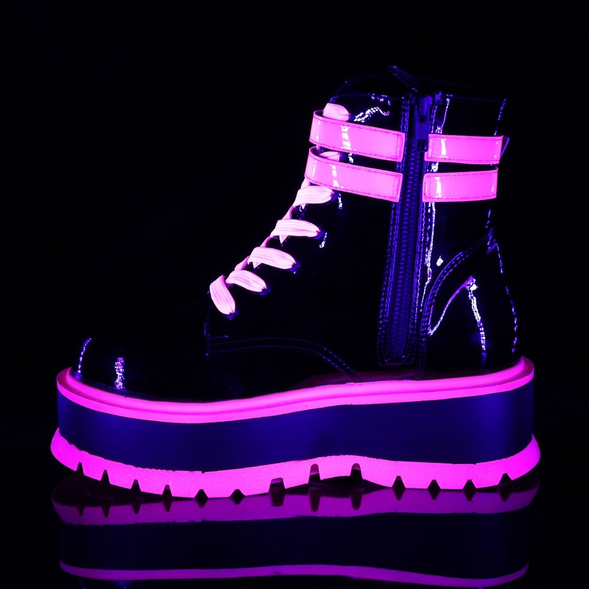 Black / Pink Demonia Slacker-52 UV Iridescent Women's Ankle Boots | 40MGWE