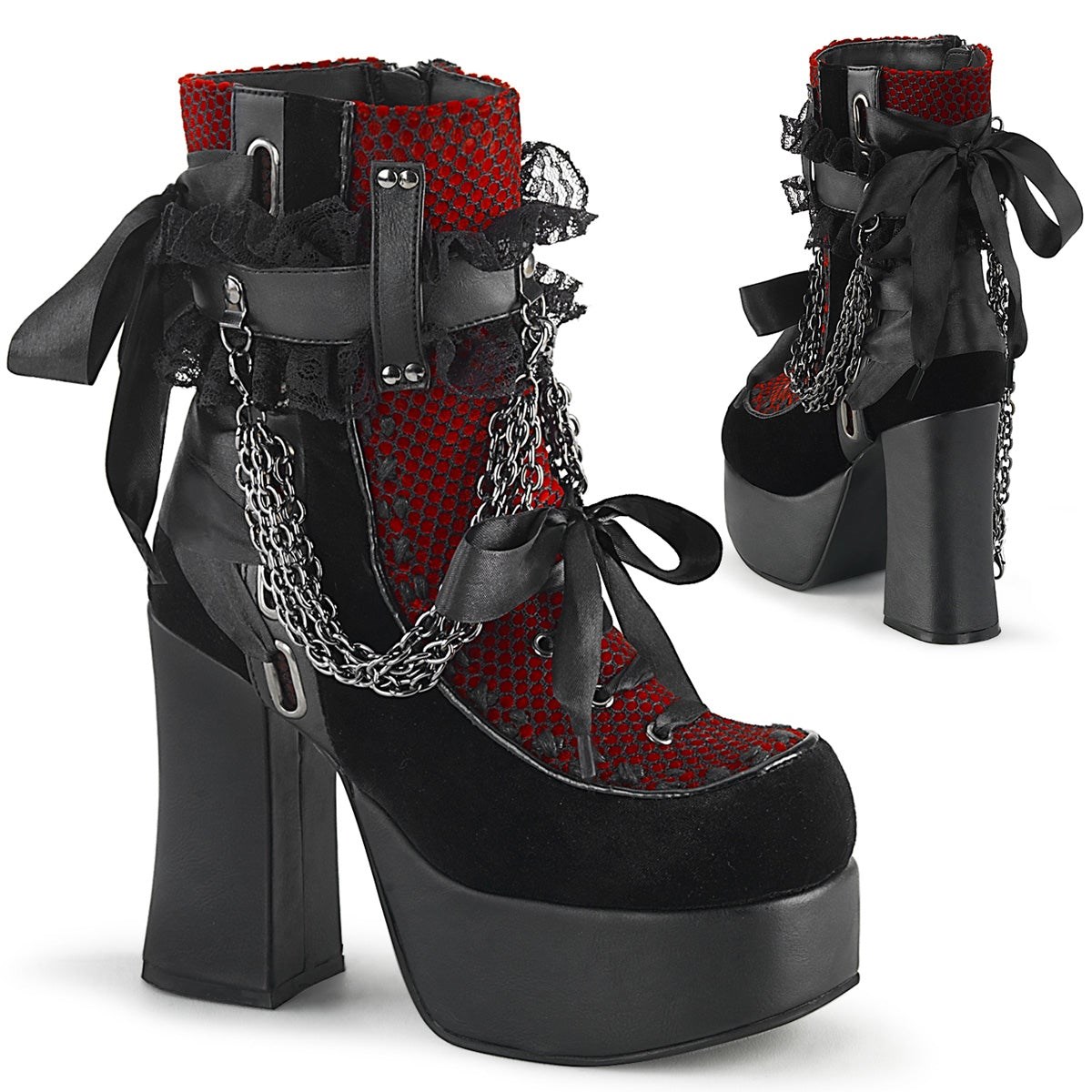 Black / Red Demonia Charade-110 Vegan Leather Women\'s Ankle Boots | 95RTMS