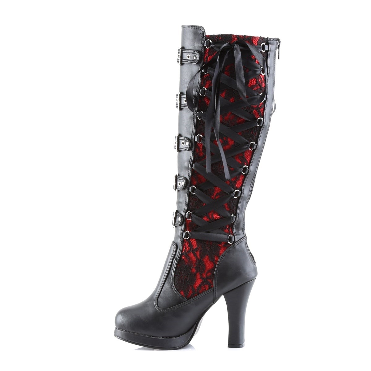 Black / Red Demonia Crypto-106 Vegan Leather Women's Knee-high Boots | 03IAEU