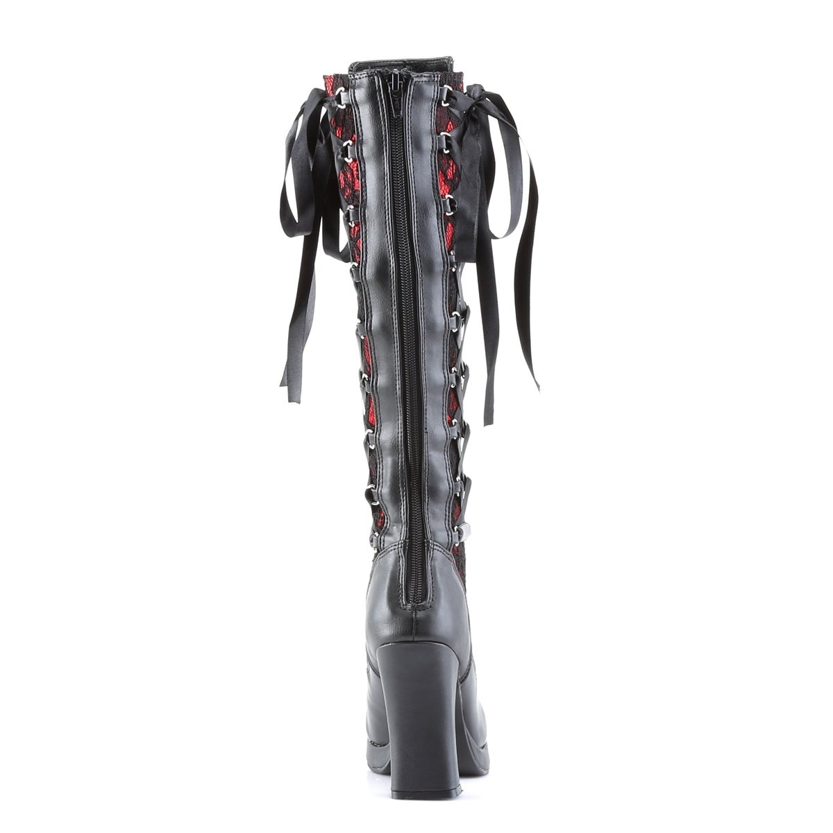 Black / Red Demonia Crypto-106 Vegan Leather Women's Knee-high Boots | 03IAEU