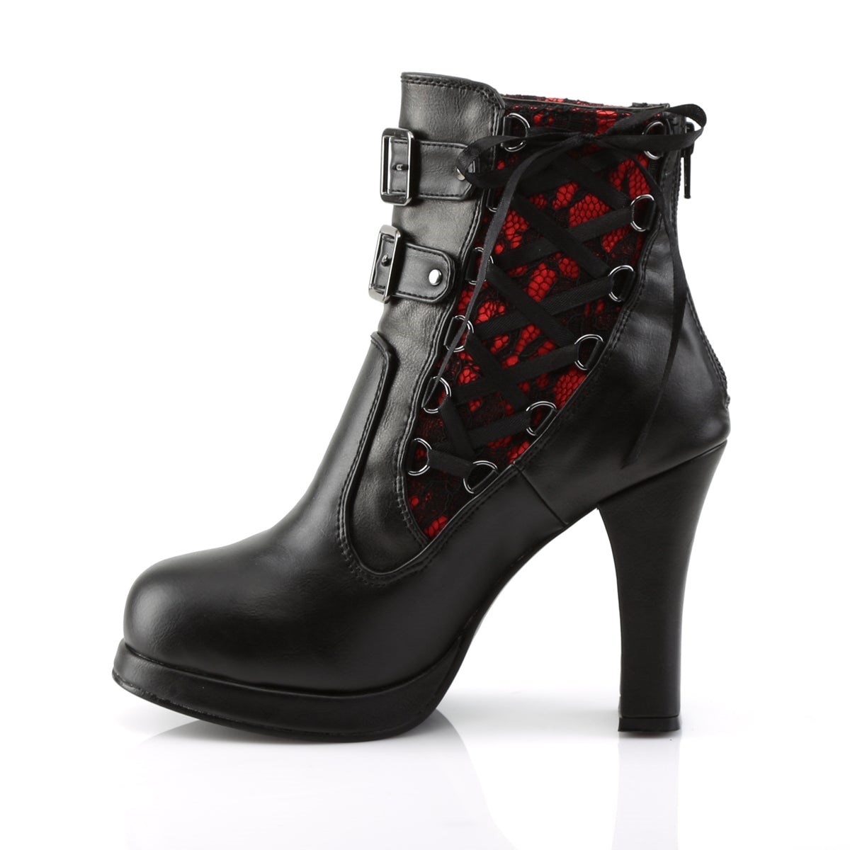 Black / Red Demonia Crypto-51 Lace Vegan Leather Women's Ankle Boots | 65ECTN