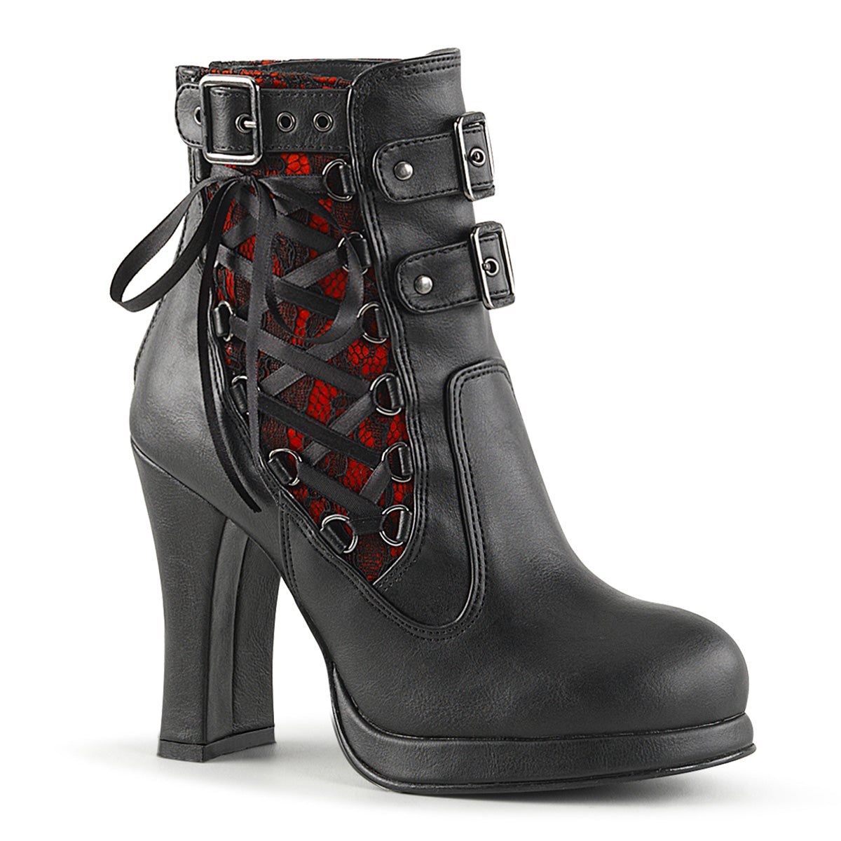 Black / Red Demonia Crypto-51 Lace Vegan Leather Women\'s Ankle Boots | 65ECTN