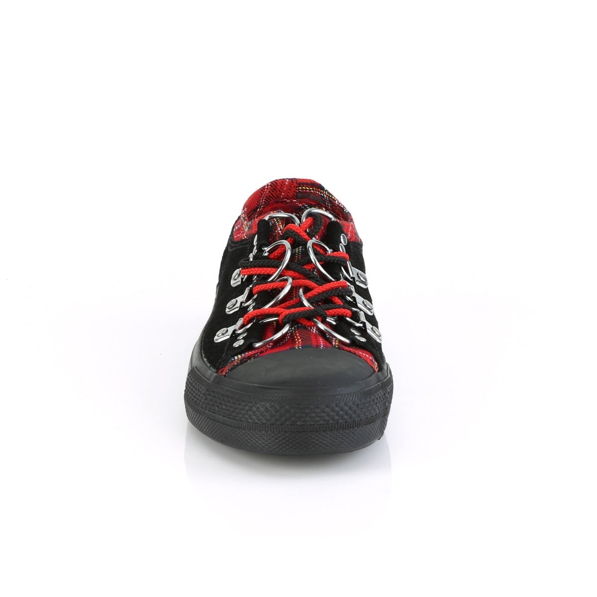 Black / Red Demonia Deviant-05 Suede Plaid Women's Sneakers | 02GFEU