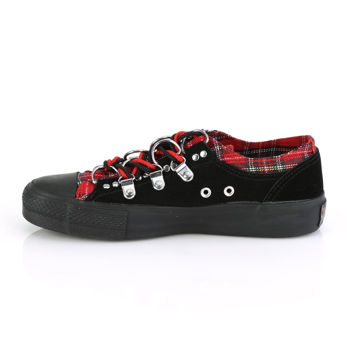 Black / Red Demonia Deviant-05 Suede Plaid Women's Sneakers | 02GFEU