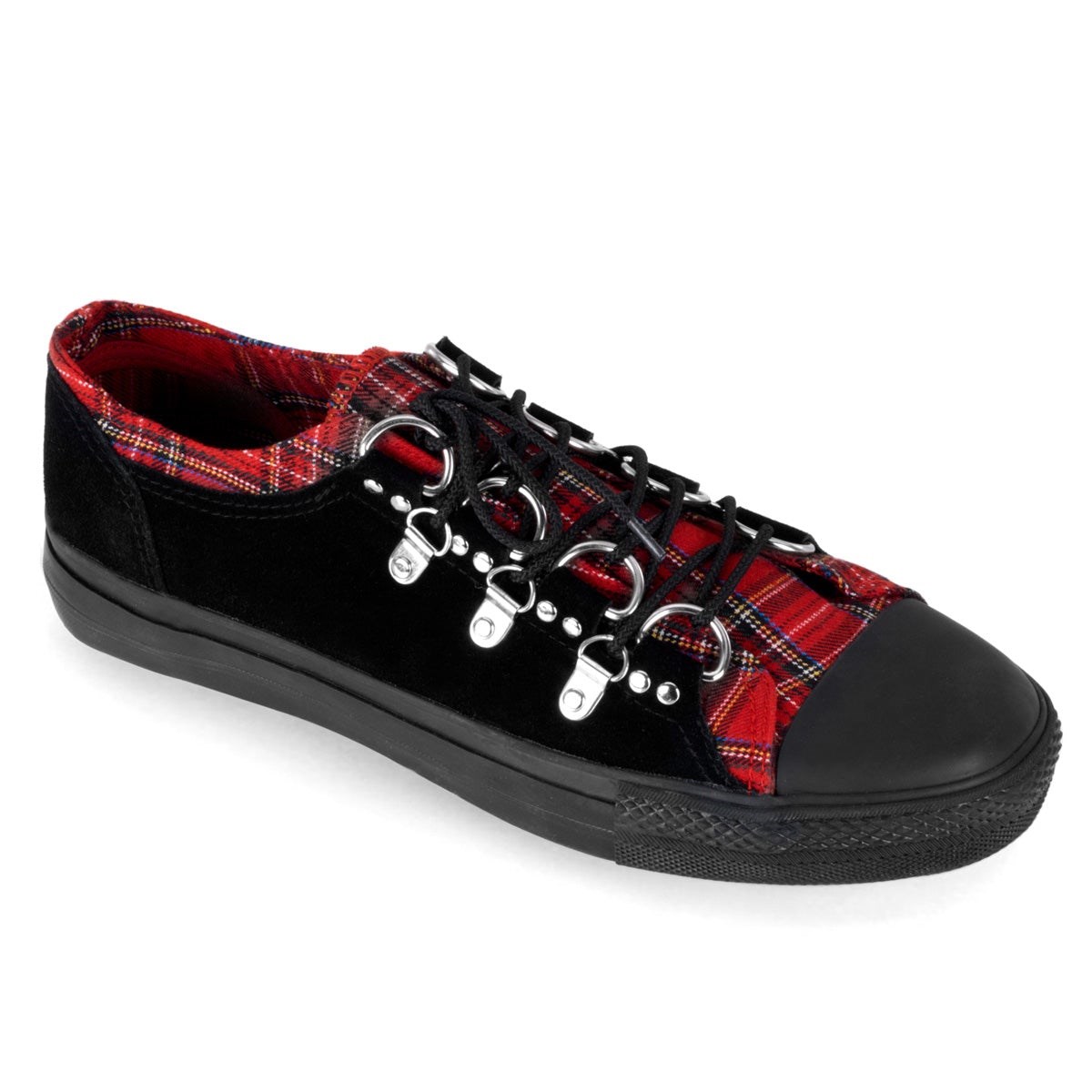 Black / Red Demonia Deviant-05 Suede Plaid Women\'s Sneakers | 02GFEU