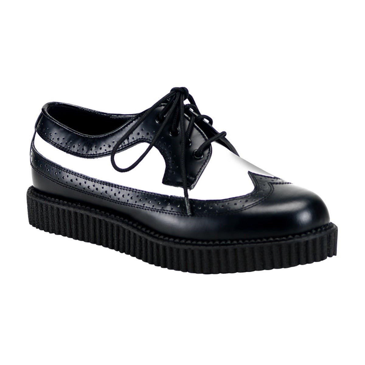 Black / White Demonia Creeper-608 Leather Women\'s Creepers Shoes | 72ISOF