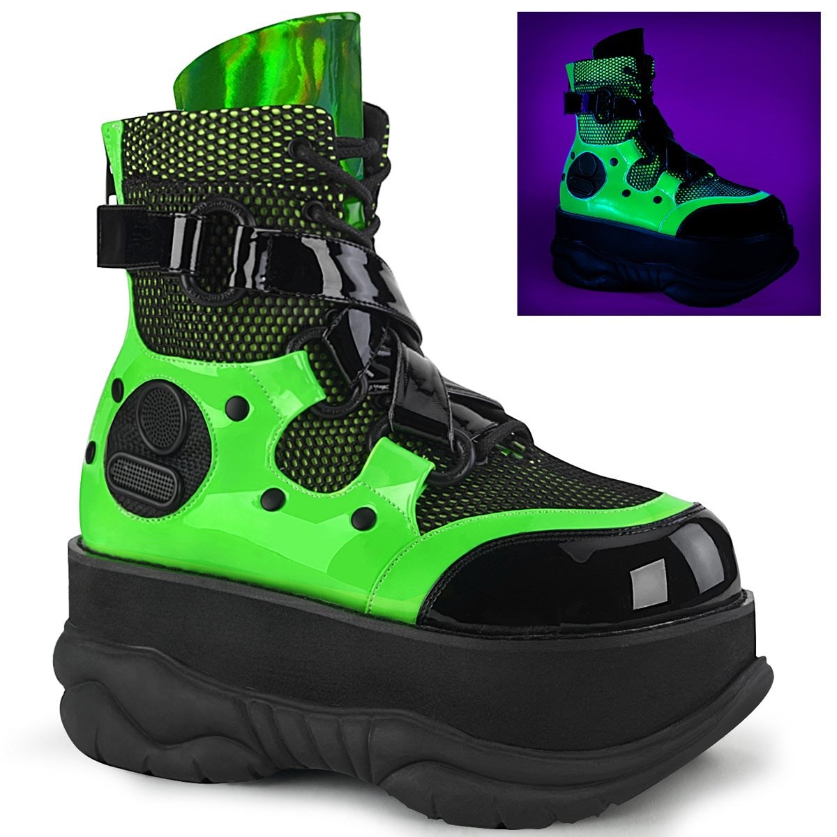 Green / Black Demonia Neptune-126 Patent Men\'s Ankle Boots | 46FPVB