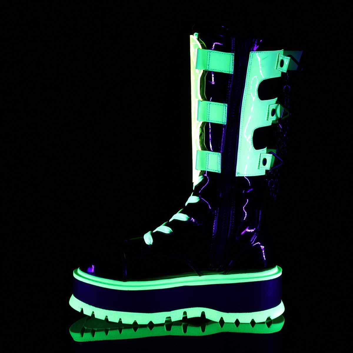 Green / Black Demonia Slacker-156 Patent-UV Neon Women's Ankle Boots | 64QMWE