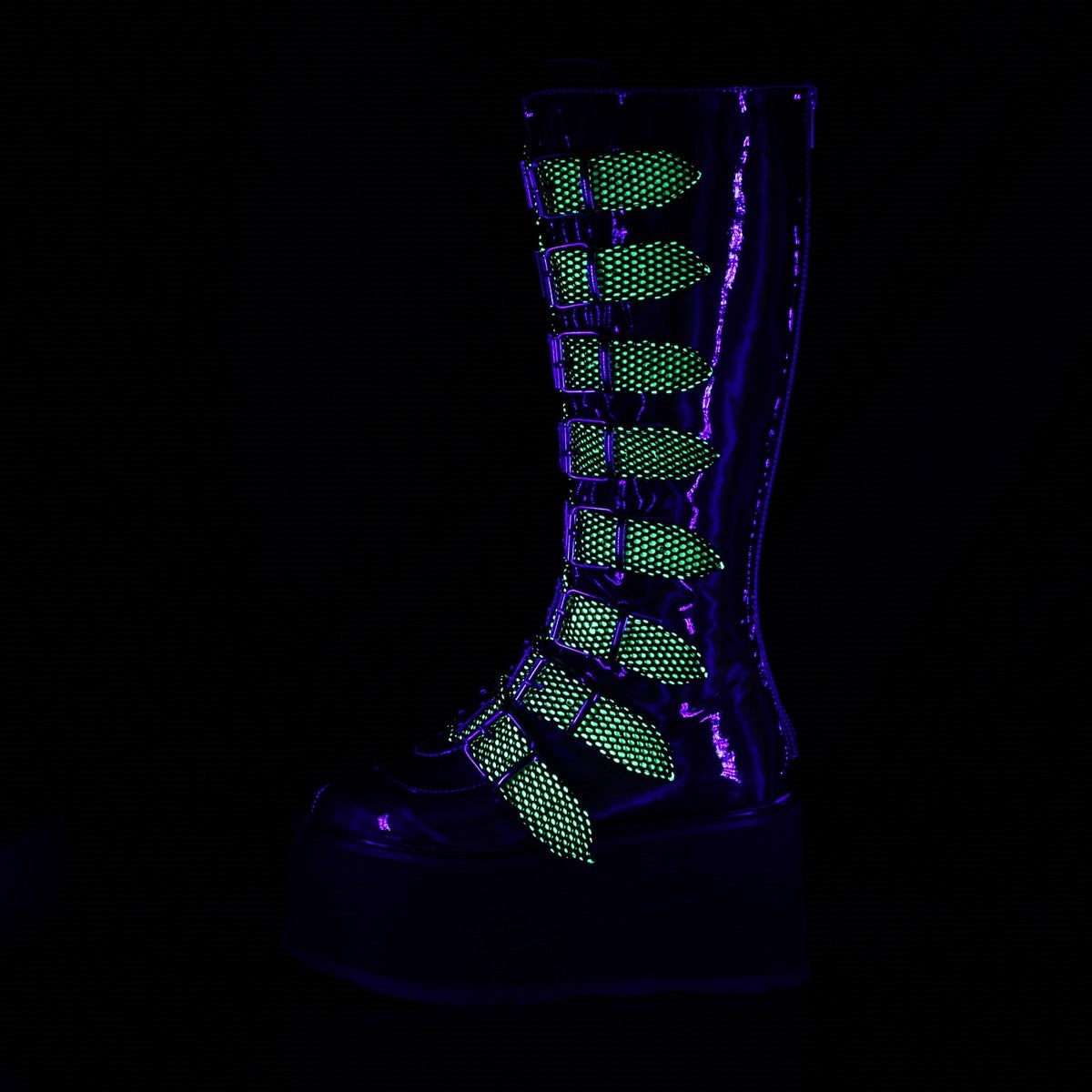 Green Demonia Damned-318 Hologram Vegan Leather Women's Knee-high Boots | 61ABWJ