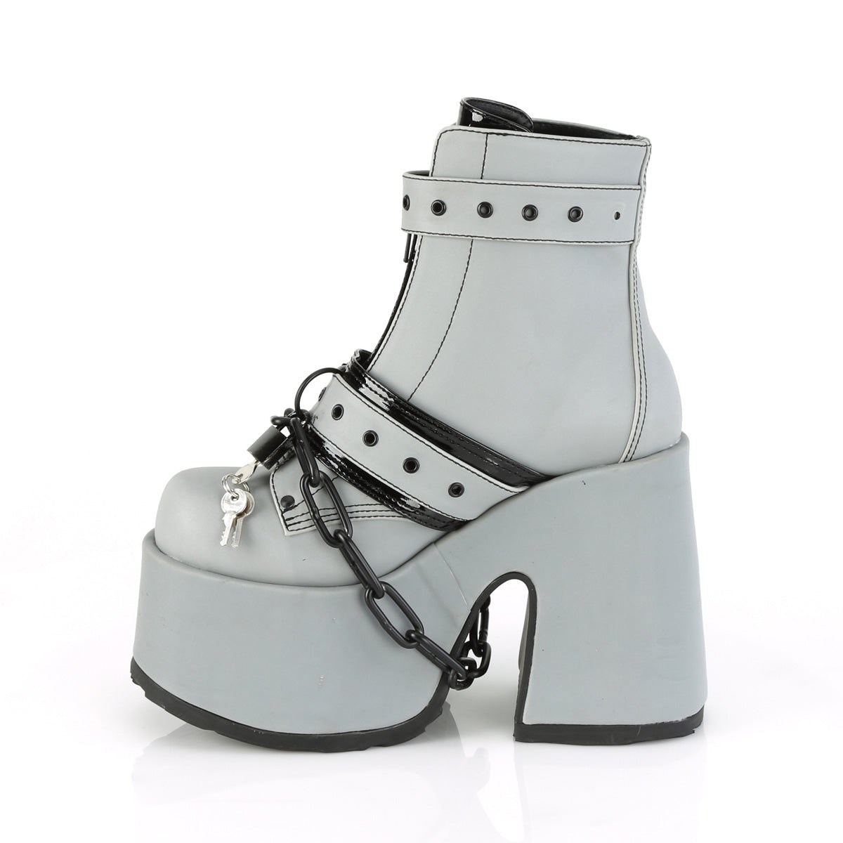 Grey Demonia Camel-205 Reflective Vegan Leather Women's Ankle Boots | 38XLOQ