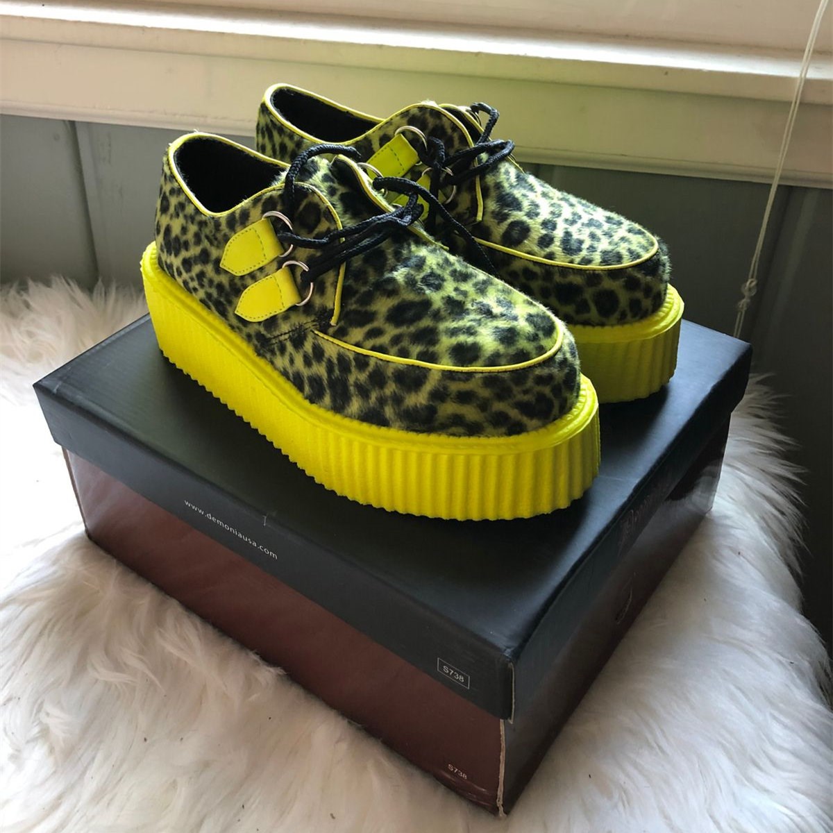 Lemon Demonia V-CREEPER-507UV Cheetah Fur-UV Women's Creepers Shoes | 29BWJR