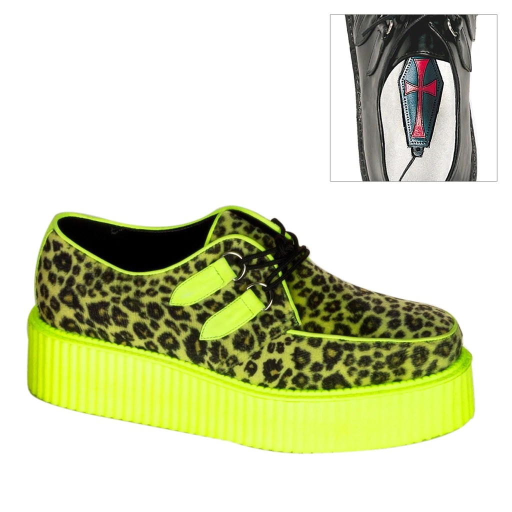 Lemon Demonia V-CREEPER-507UV Cheetah Fur-UV Women\'s Creepers Shoes | 29BWJR