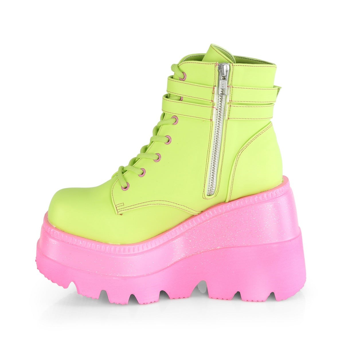 Lemon / Pink Demonia Shaker-52 Reflective Vegan Leather Women's Ankle Boots | 78OEUP