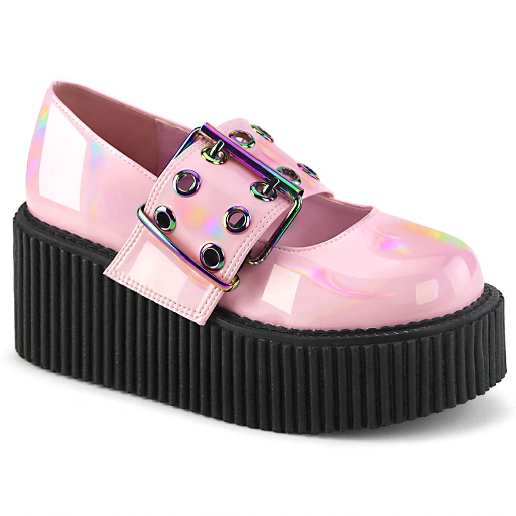 Pink Demonia Creeper-230 Holo Patent Women\'s Creepers Shoes | 48UQAY