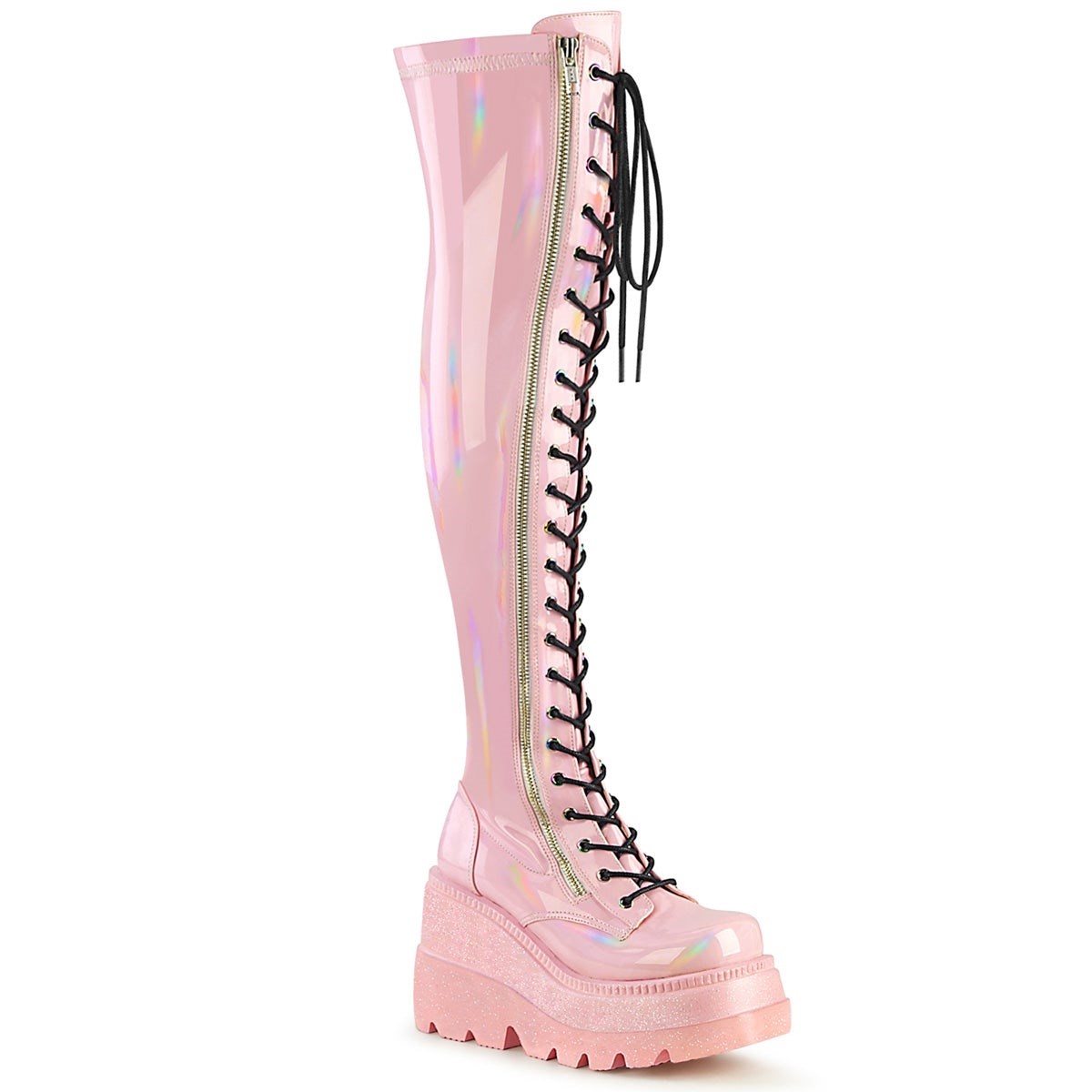 Pink Demonia Shaker-374 Hologram Stretch Patent Women\'s Over-the-knee Boots | 03QXAO