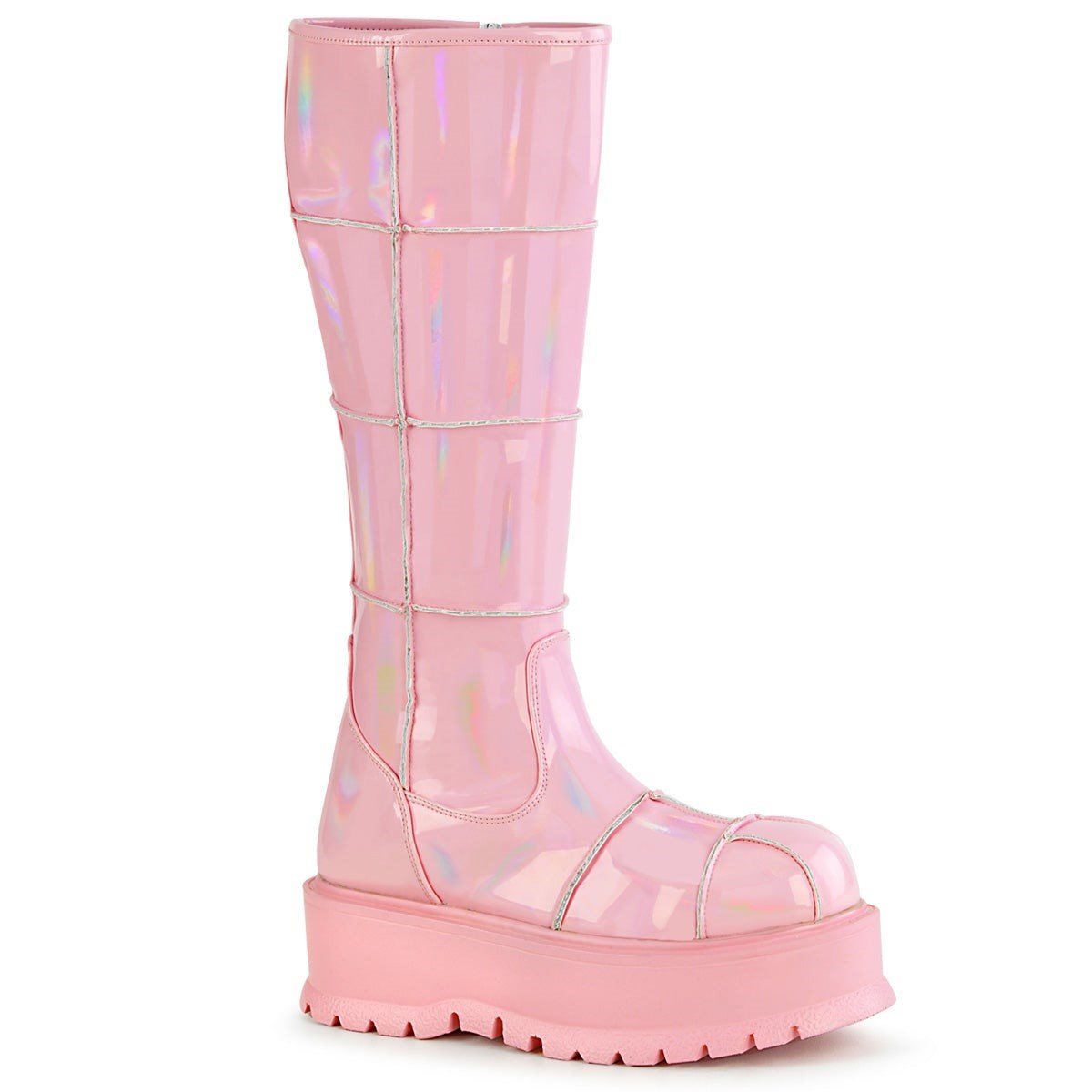 Pink Demonia Slacker-230 Hologram Patent Women\'s Knee-high Boots | 45TJCE