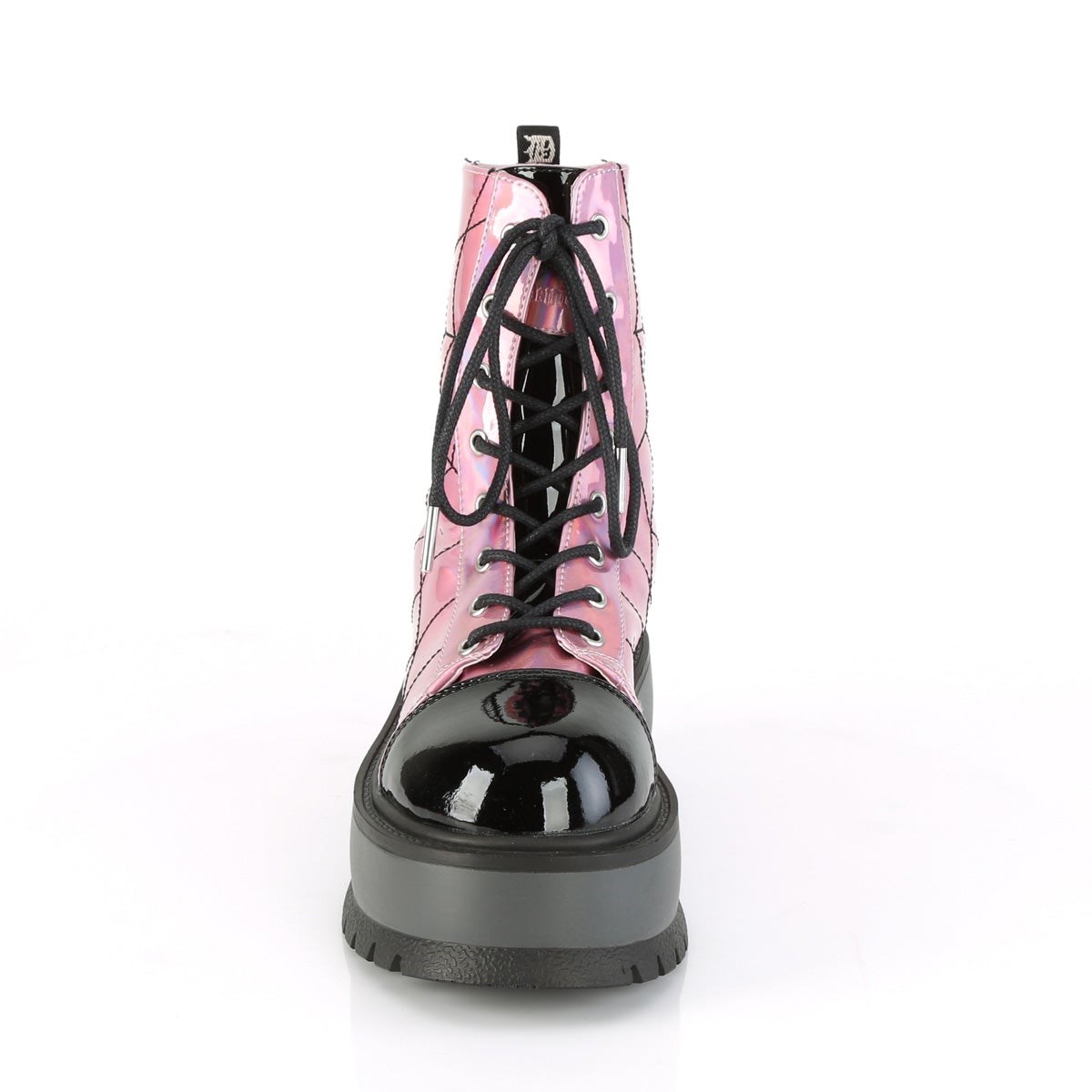 Pink Demonia Slacker-88 Hologram Patent Women's Ankle Boots | 53ZBGT