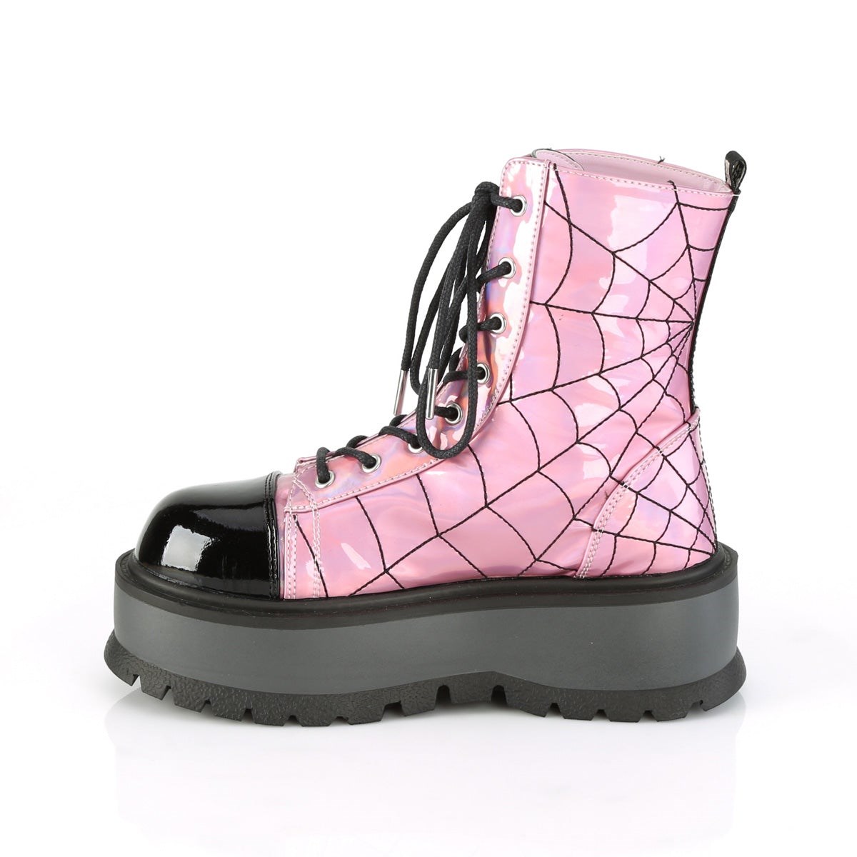 Pink Demonia Slacker-88 Hologram Patent Women's Ankle Boots | 53ZBGT