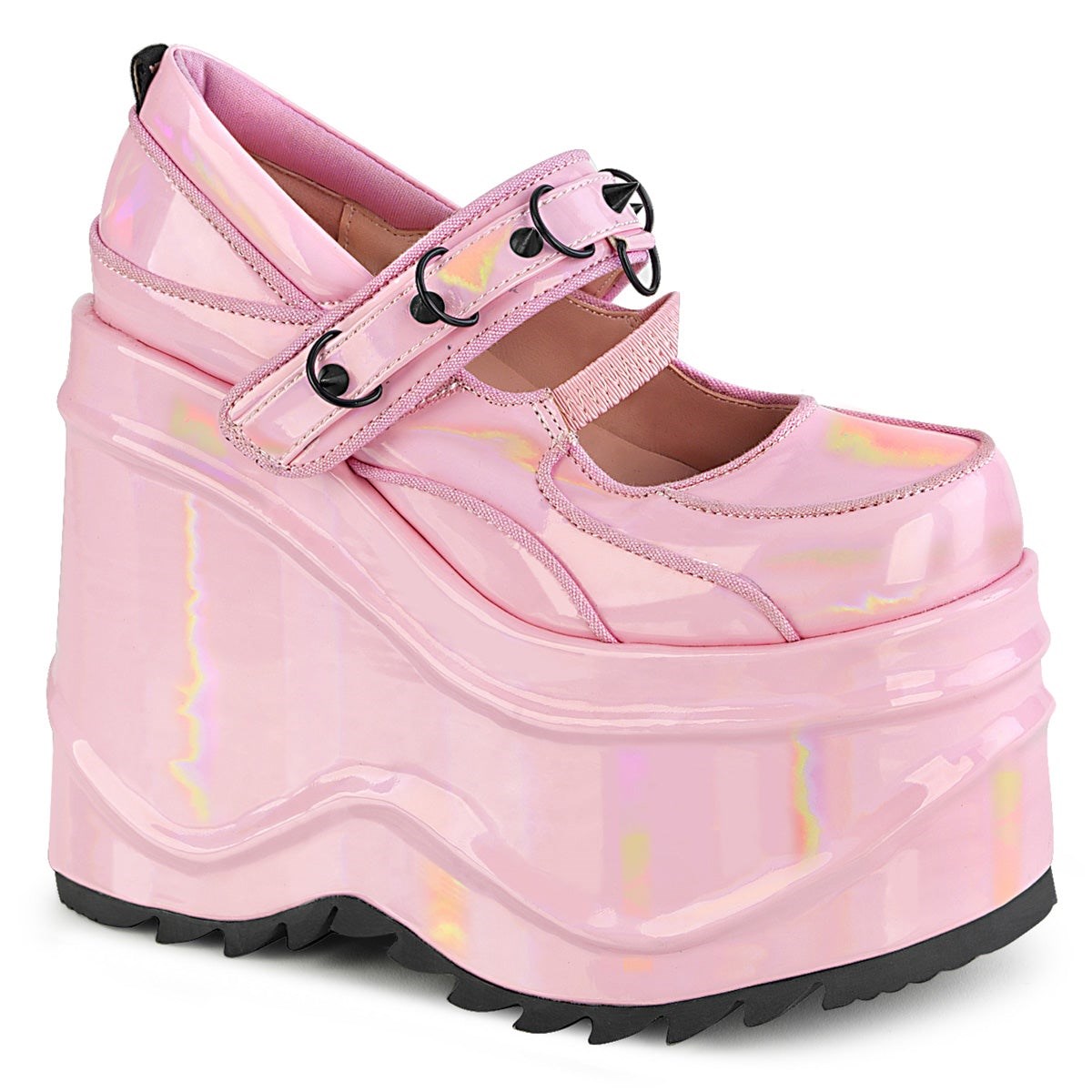 Pink Demonia Wave-48 Hologram Patent Women\'s Mary Jane Shoes | 72PKDH