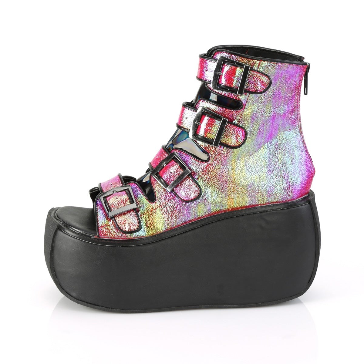 Pink / Green Demonia Violet-150 Iridescent Vegan Leather-Hologram Women's Ankle Boots | 69RBZO