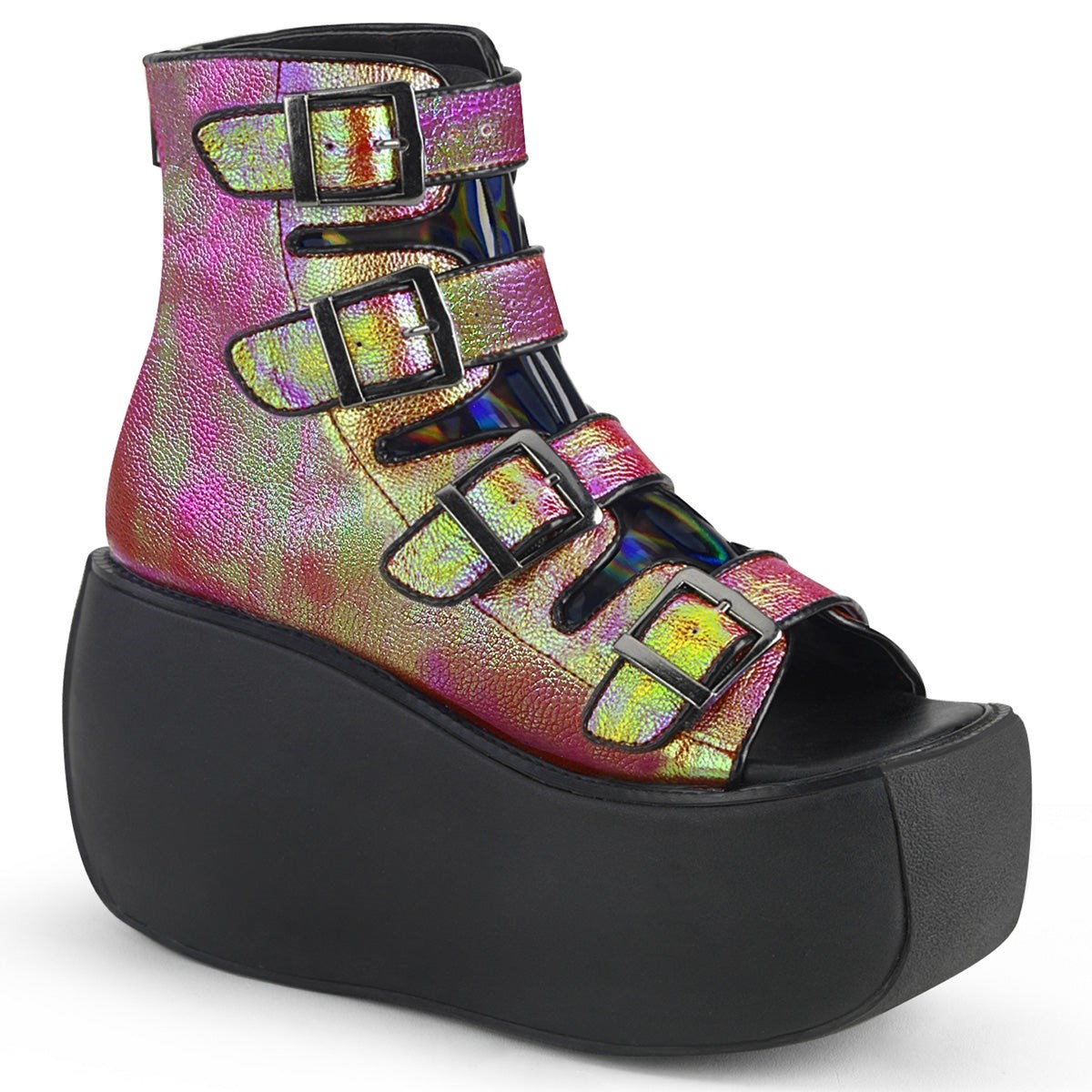 Pink / Green Demonia Violet-150 Iridescent Vegan Leather-Hologram Women\'s Ankle Boots | 69RBZO