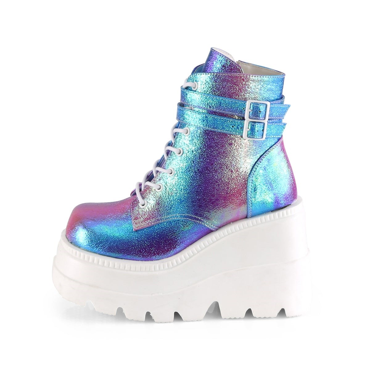 Purple / Blue Demonia Shaker-52 Iridescent Vegan Leather Women's Ankle Boots | 06QWOI