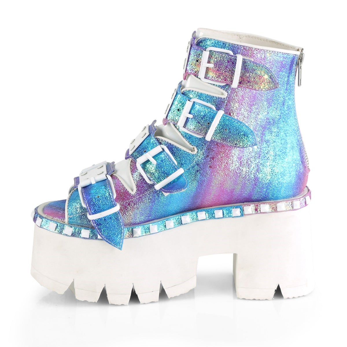 Purple Demonia Ashes-70 Iridescent Vegan Leather Women's Ankle Boots | 32GAMZ