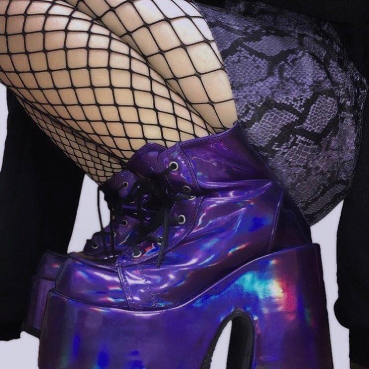 Purple Demonia Camel-203 Hologram Vegan Leather Women's Ankle Boots | 98ANVY