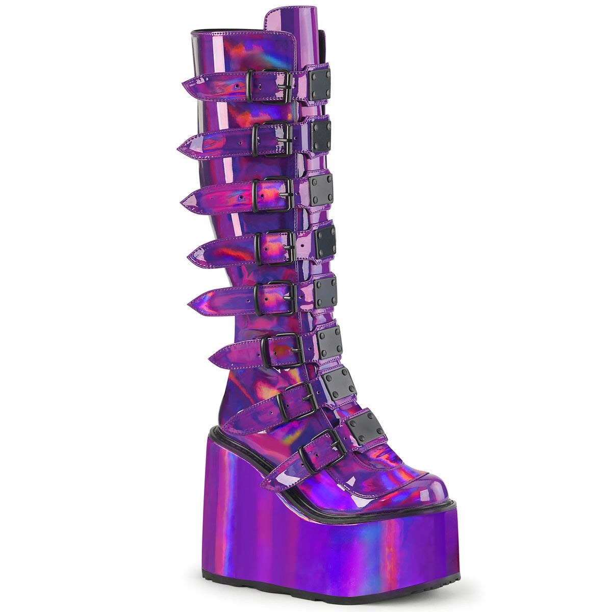 Purple Demonia Swing-815 Holographic Patent Women\'s Knee-high Boots | 69UZWS