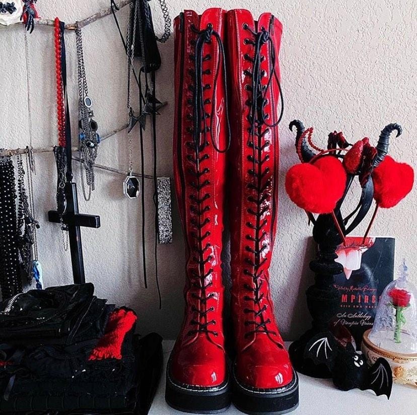 Red Demonia Emily-375 Patent Women's Over-the-knee Boots | 42LQFW