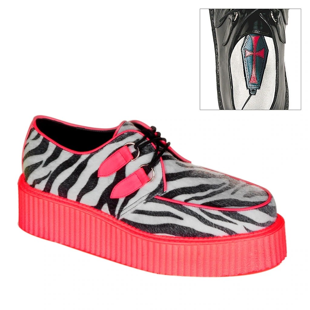 Red Demonia V-CREEPER-507UV Zebra Fur-UV Women\'s Creepers Shoes | 97RWLO